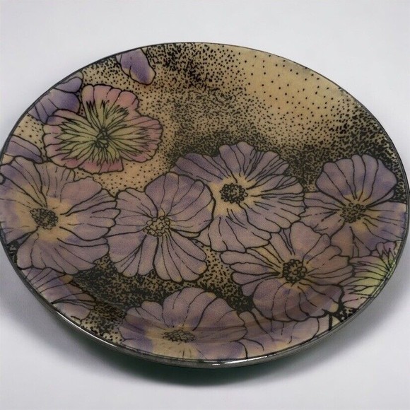 Set of 4 Baldelli Italia 1114 Salad Plate 8 3/4" Art Pottery Purple Pink Flowers - Picture 1 of 10